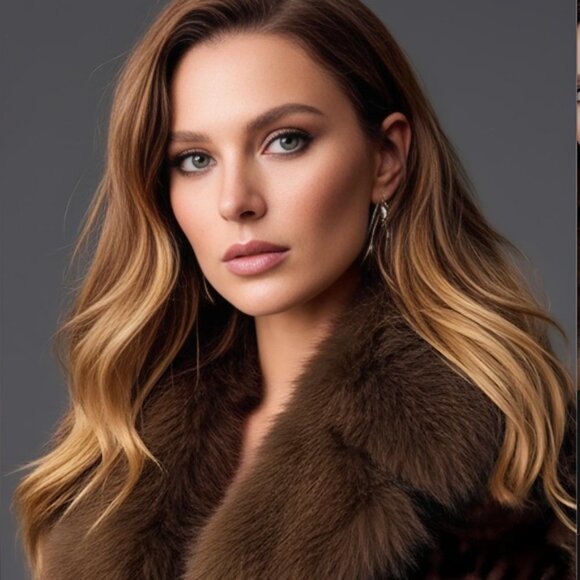 Leopard Pattern Faux Fur Belted Coat Brown - Picture 6 of 11